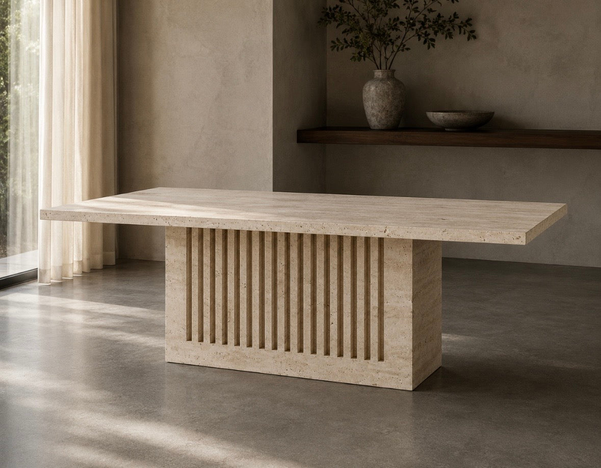 Travertine fluted dinning table