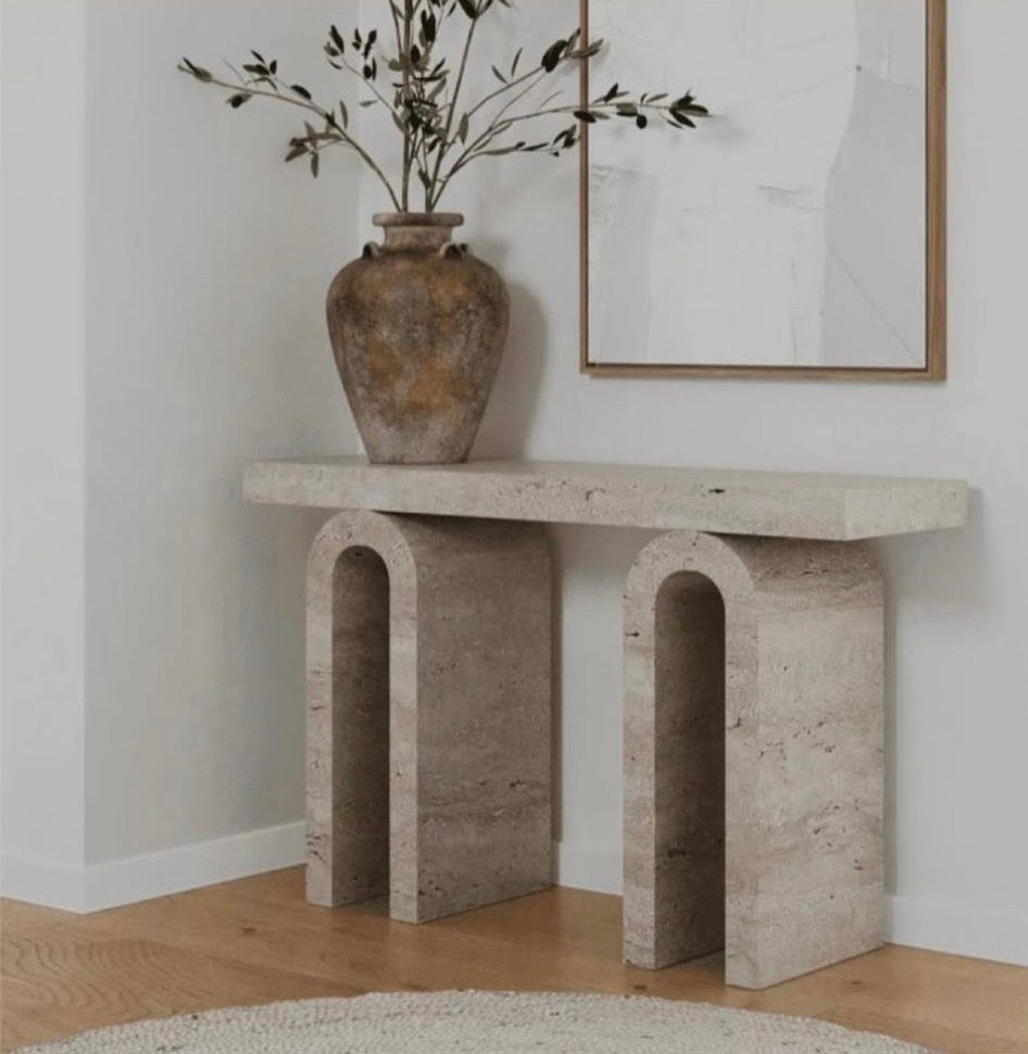 Travertine Arch Console Table