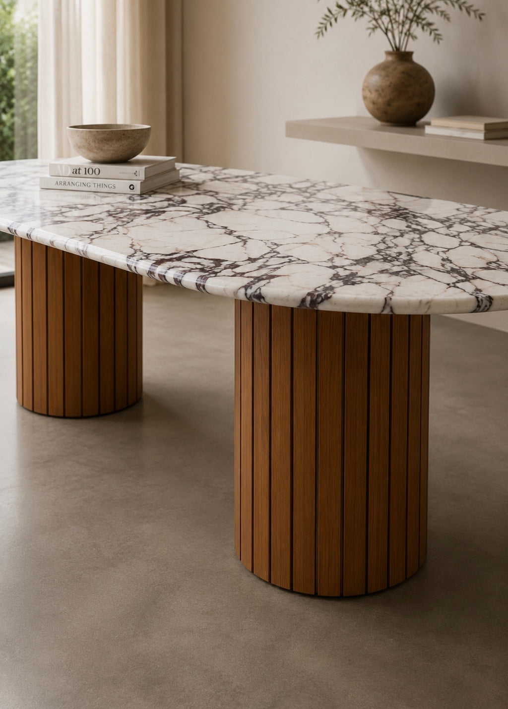 Wooden fluted leg  viola top dinning table