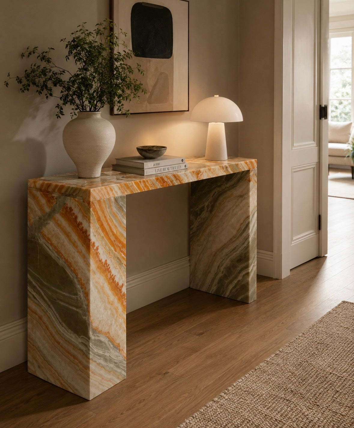 Rainbow onyx console table