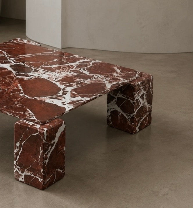 Rosso levanto solid marble coffee table