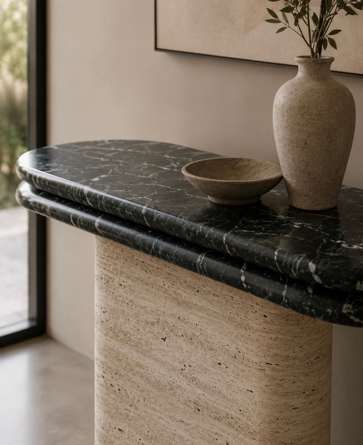 Yolanda travertine console table