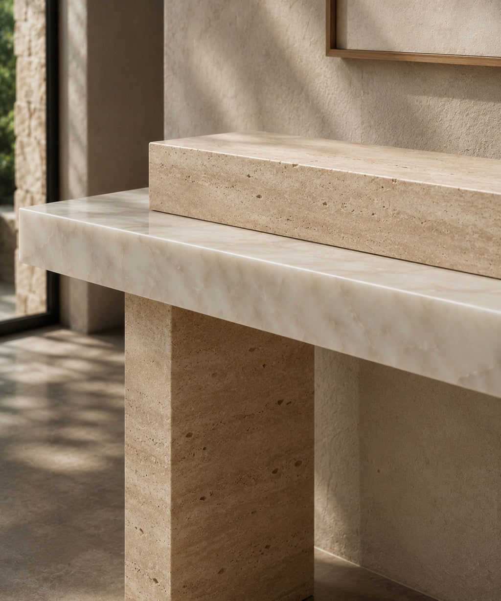 Rasha travertine onyx console table