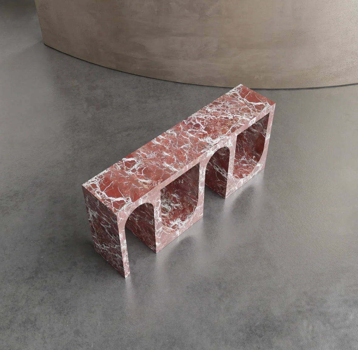 Rosso Levanto marble arch cutout console table