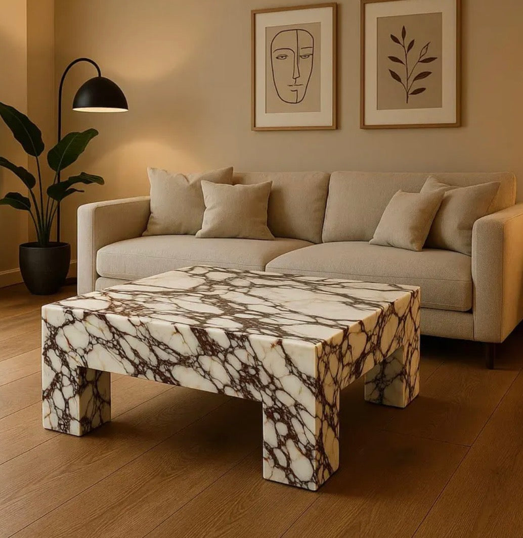 Burgundy viola marble cube coffee table