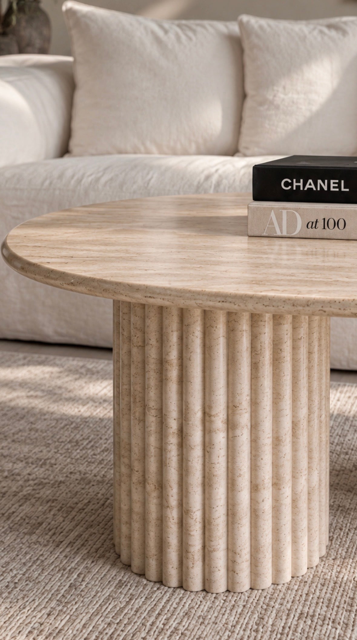 Travertine fluted coffee table
