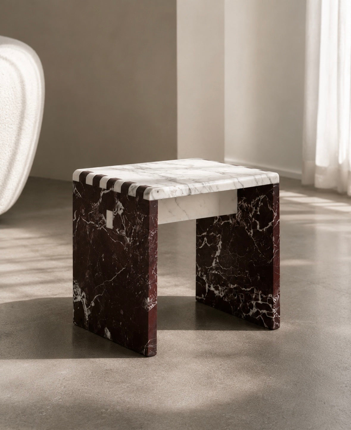 Checkmate Rosso Levanto marble side table