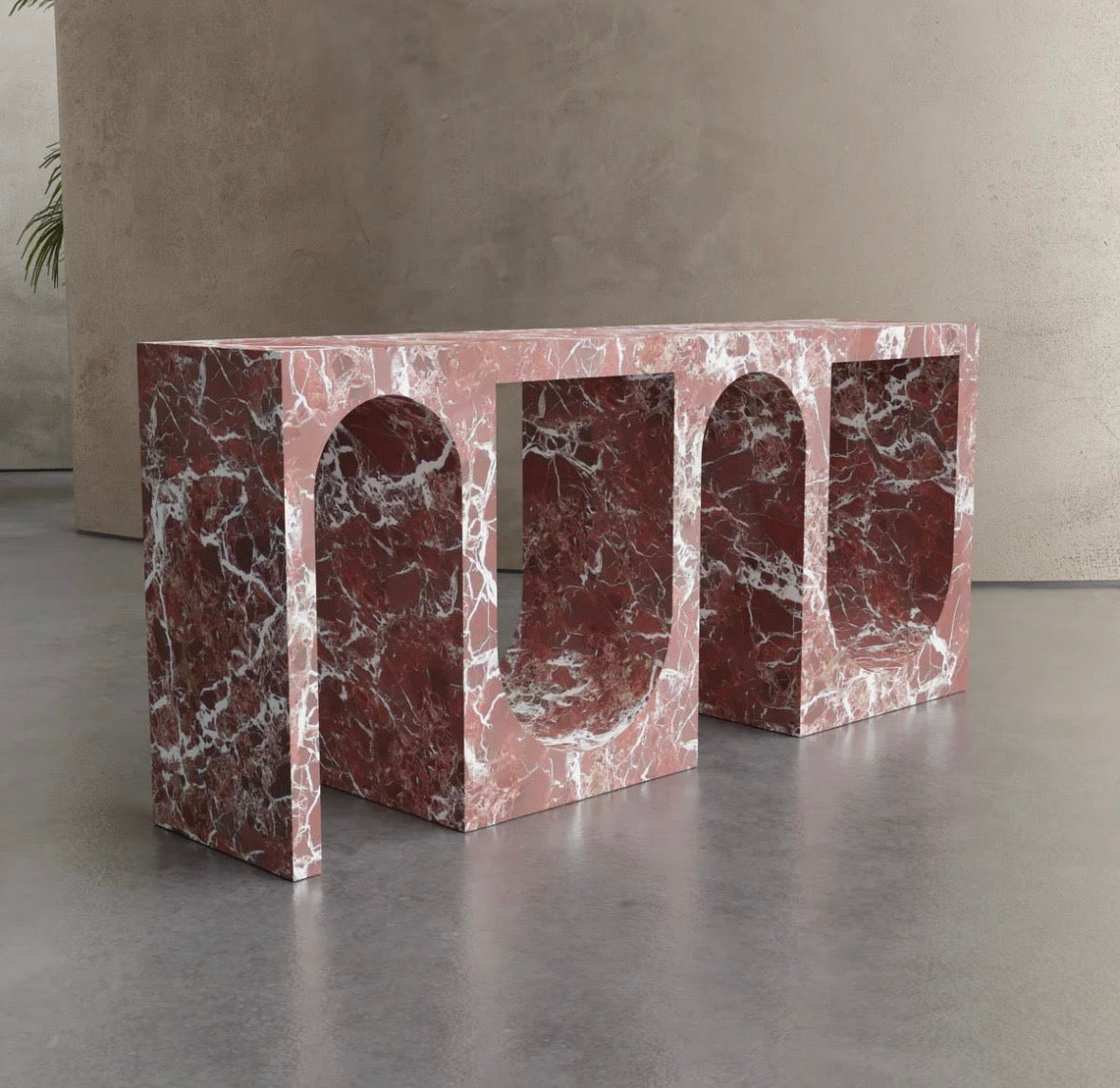 Rosso Levanto marble arch cutout console table