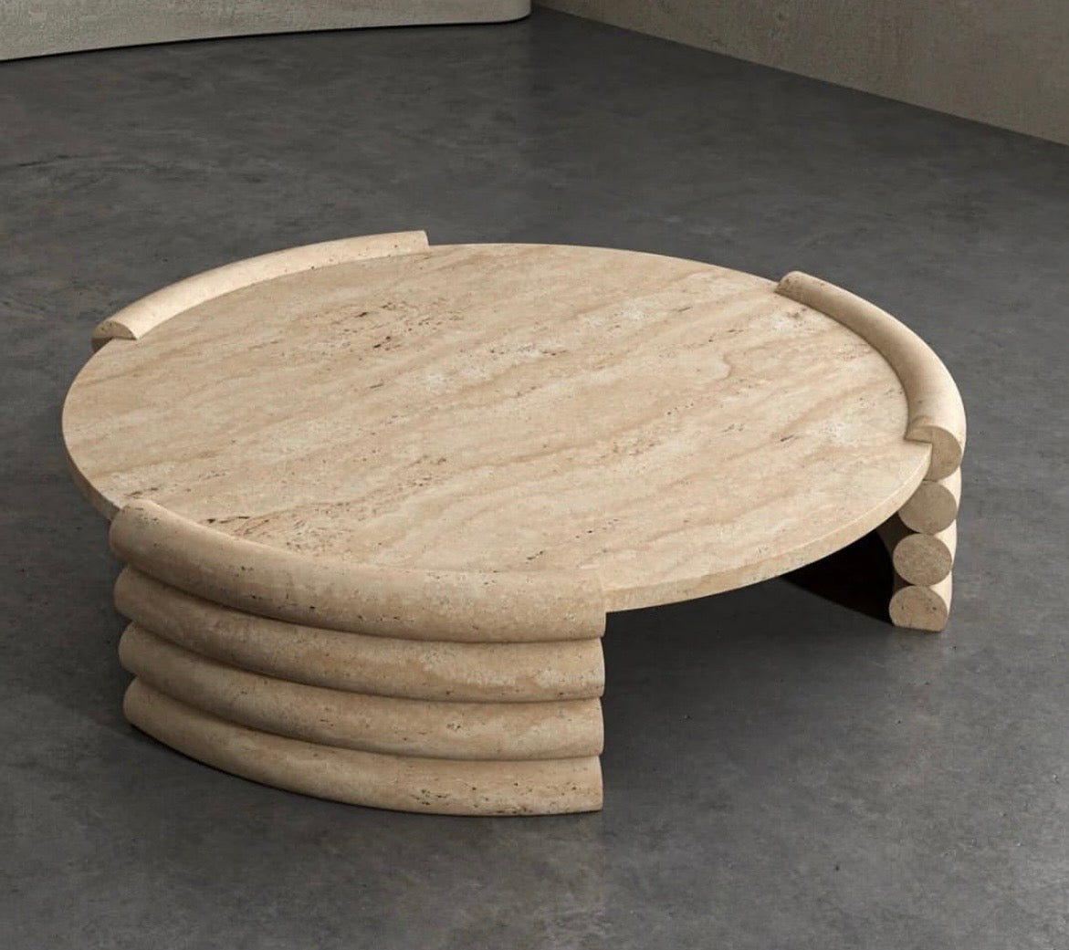 Travertine curved ripple coffee table