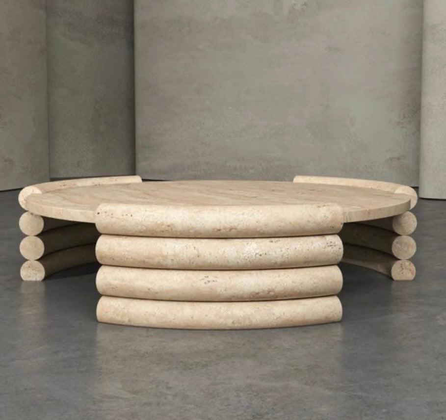 Travertine curved ripple coffee table