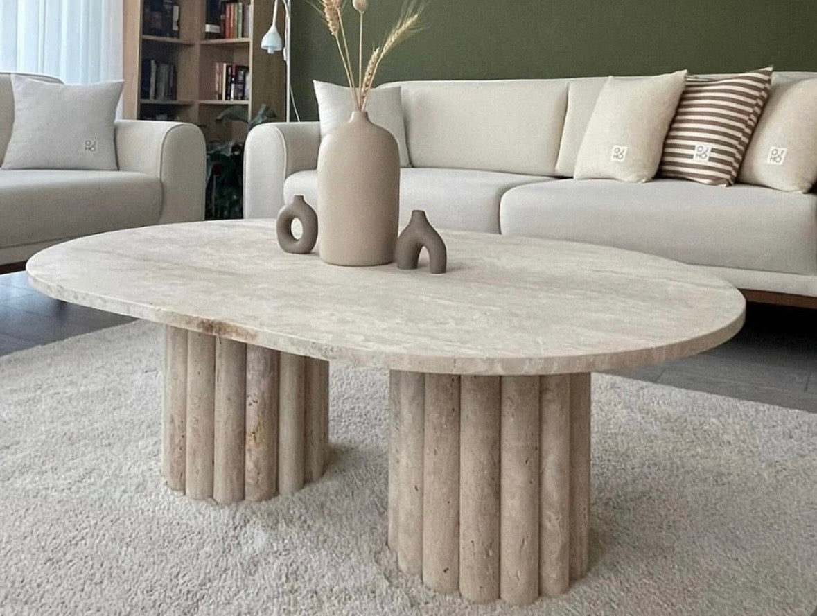 Travertine ripple coffee table