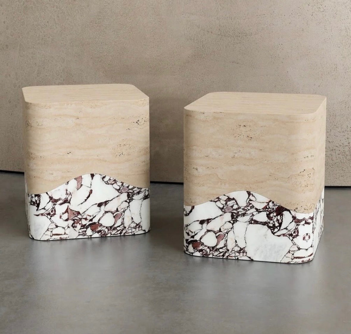 Double toned travertine viola side table
