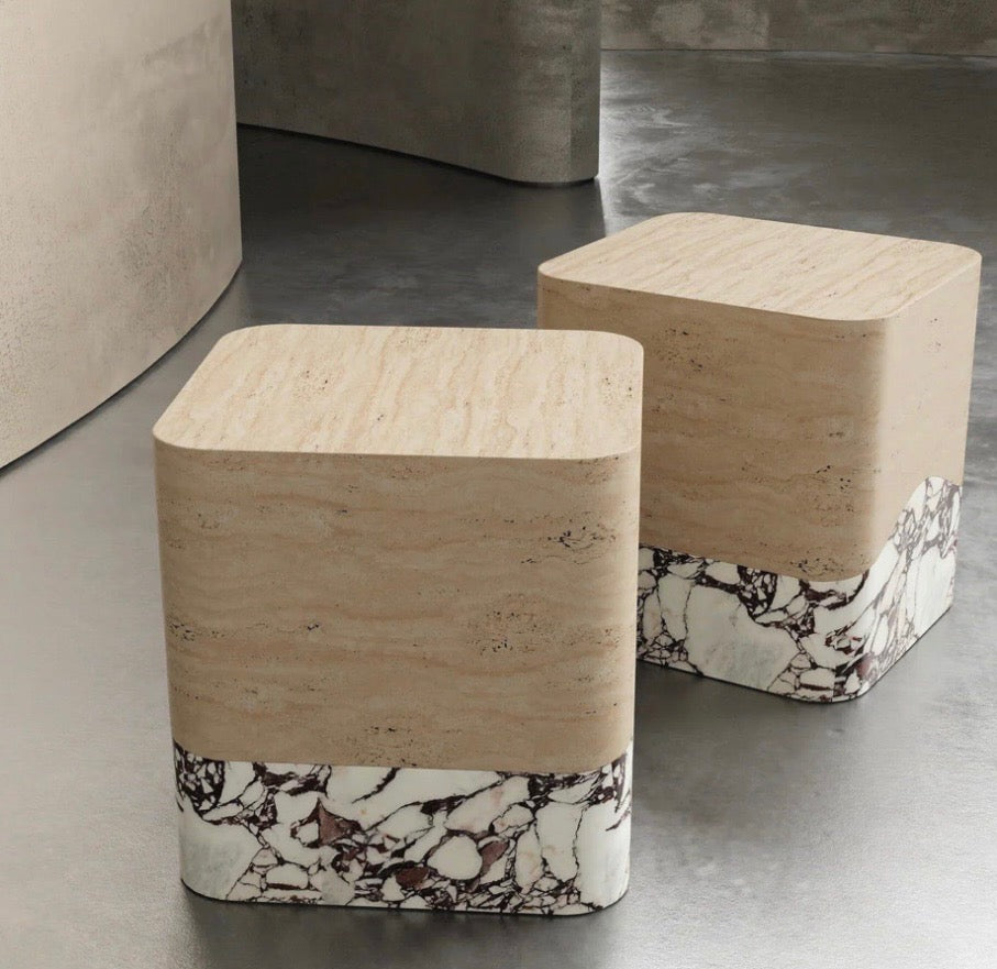 Double toned travertine viola side table