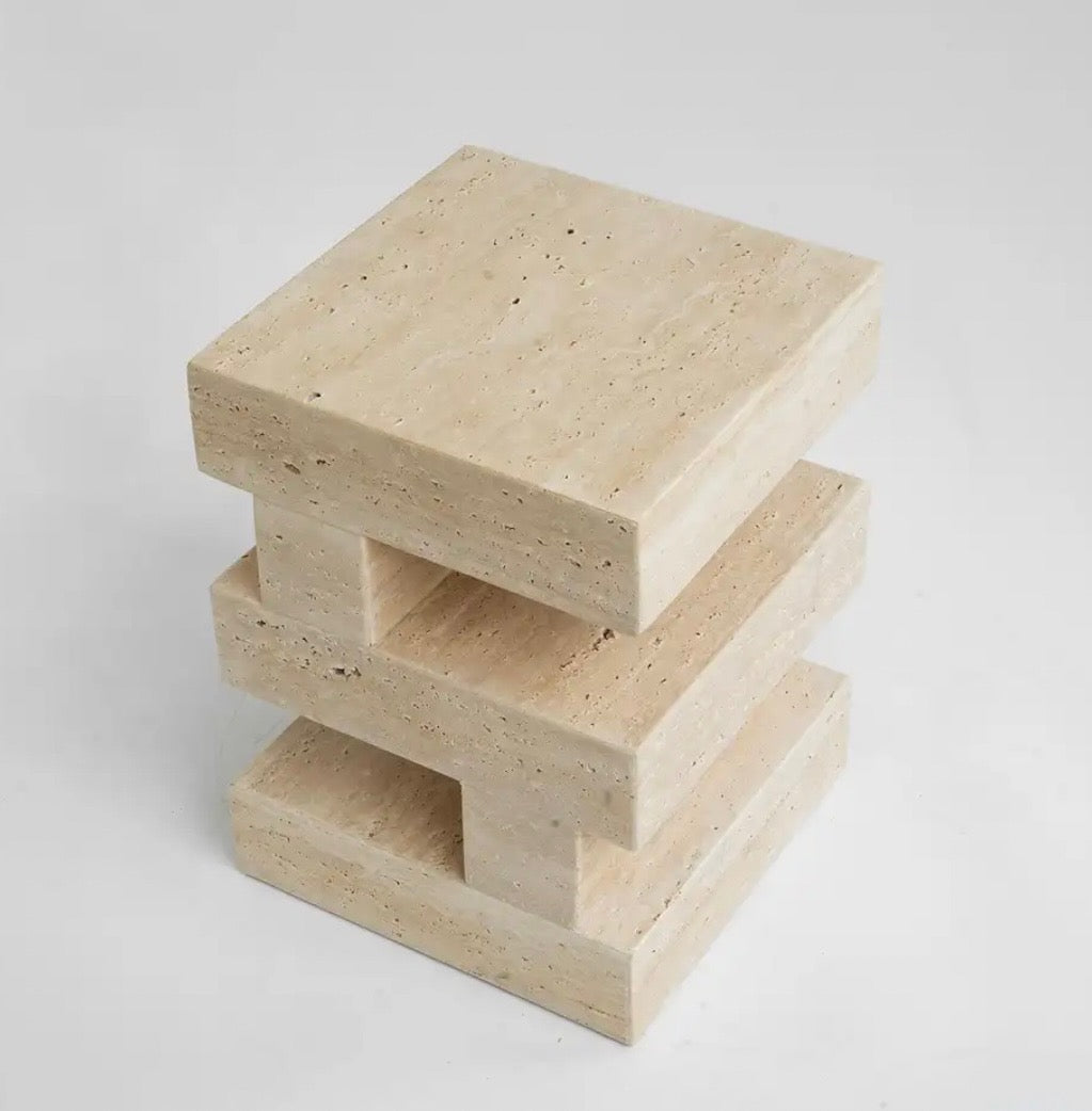 travertine stacked side table