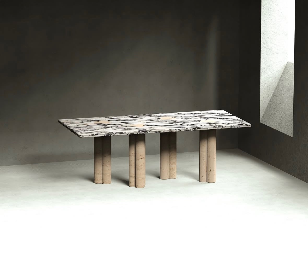 Viola marble with travertine legs Dinning table