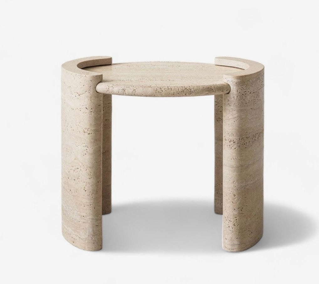 Travertine sphere side table