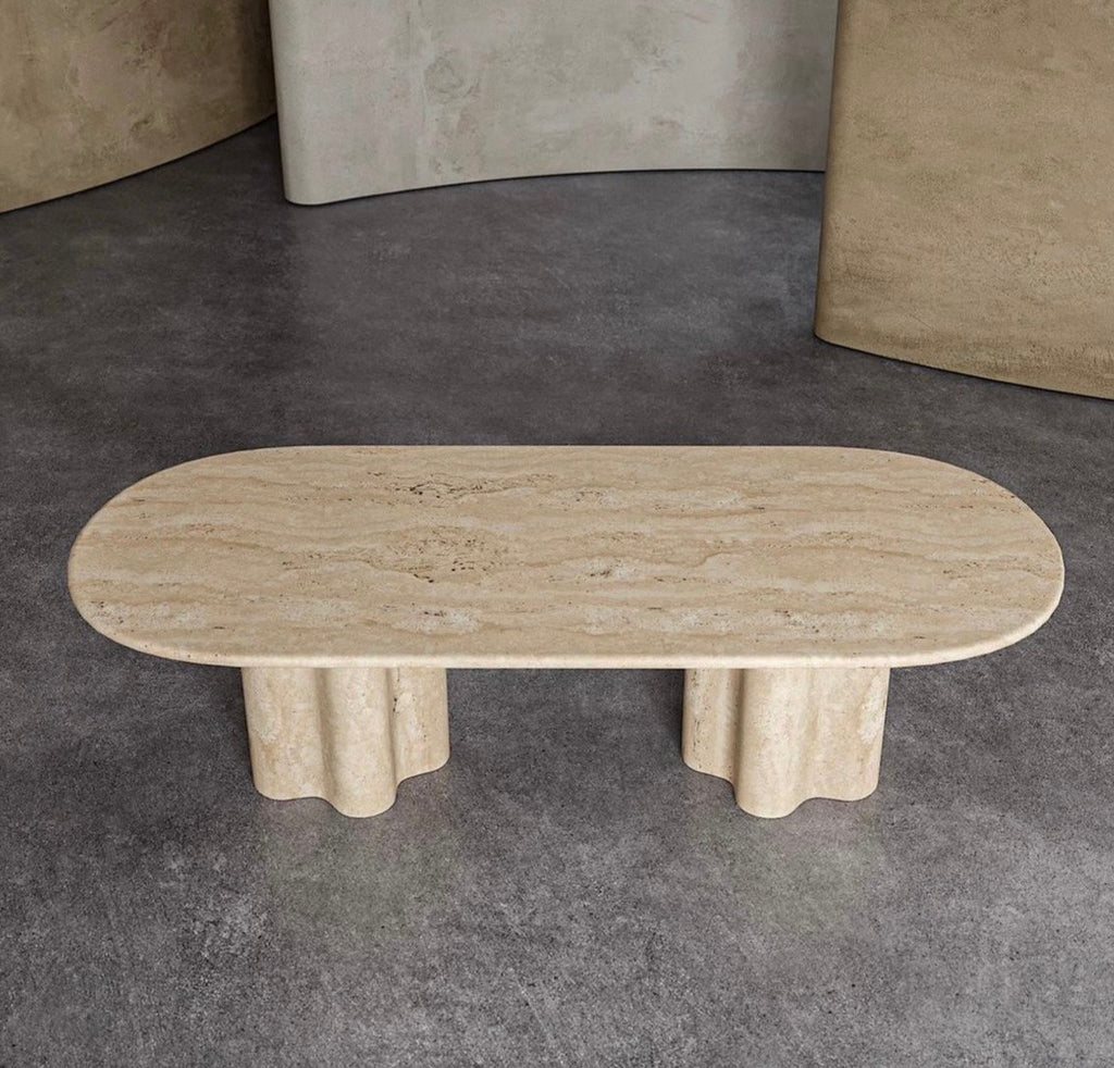 Travertine warm beige dinning table