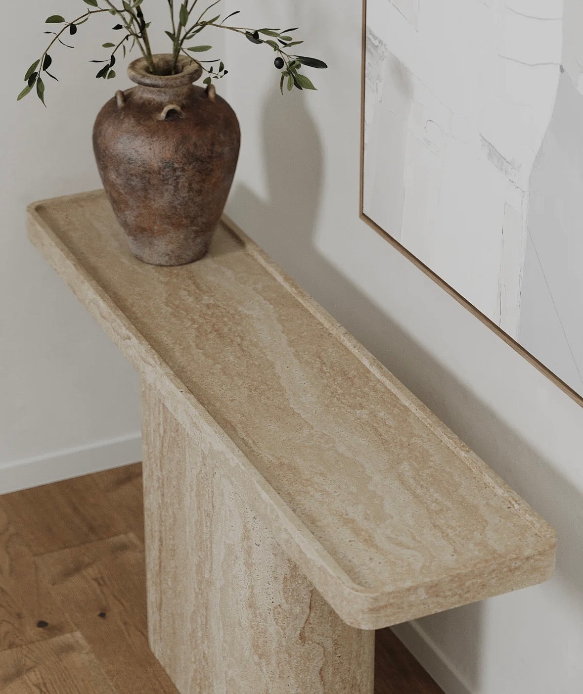 Travertine tee console table