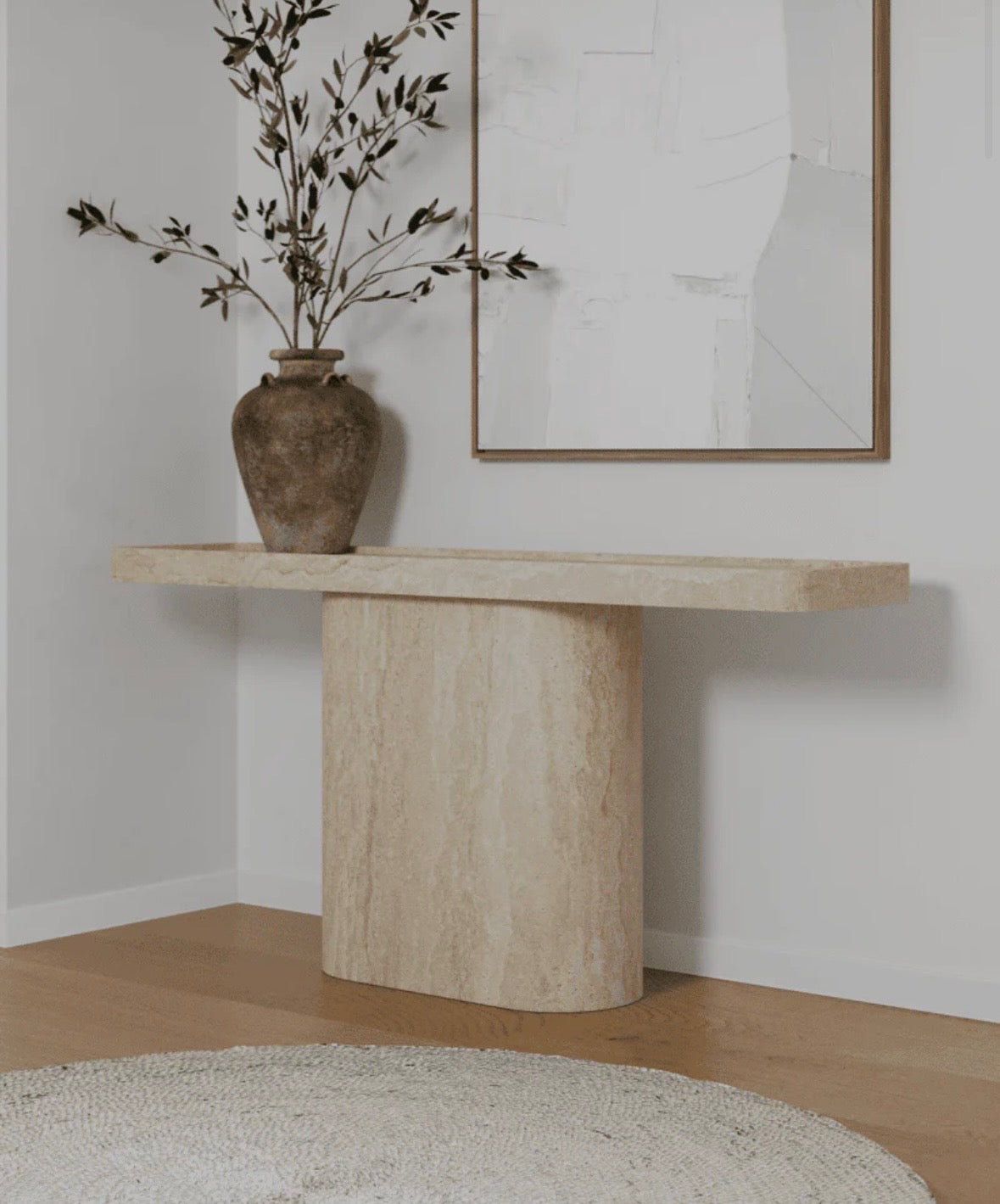 Travertine tee console table