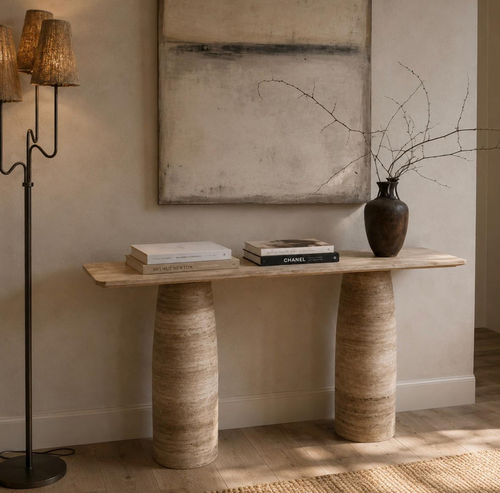 Silver Travertine Boot Console Table