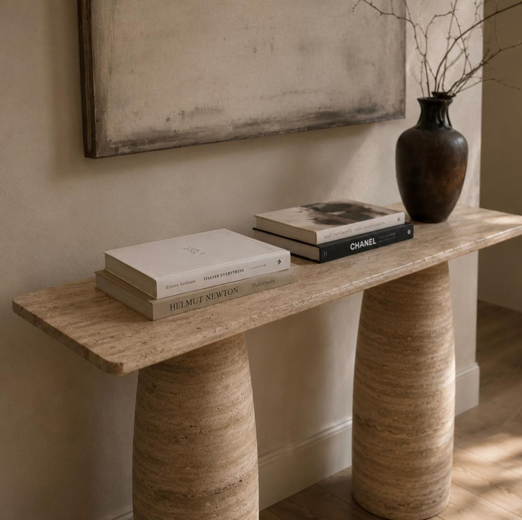 Silver Travertine Boot Console Table