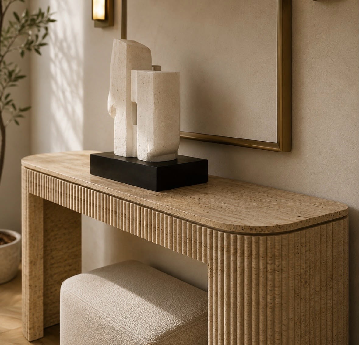 Travertine Ripple Console Table