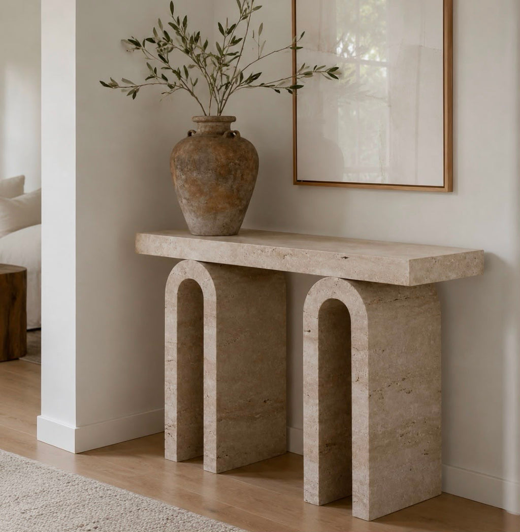 Travertine Arch Console Table