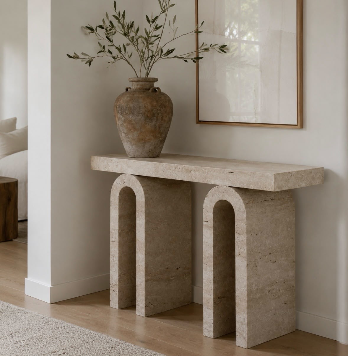 Travertine Arch Console Table