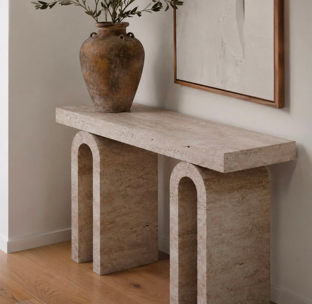 Travertine Arch Console Table