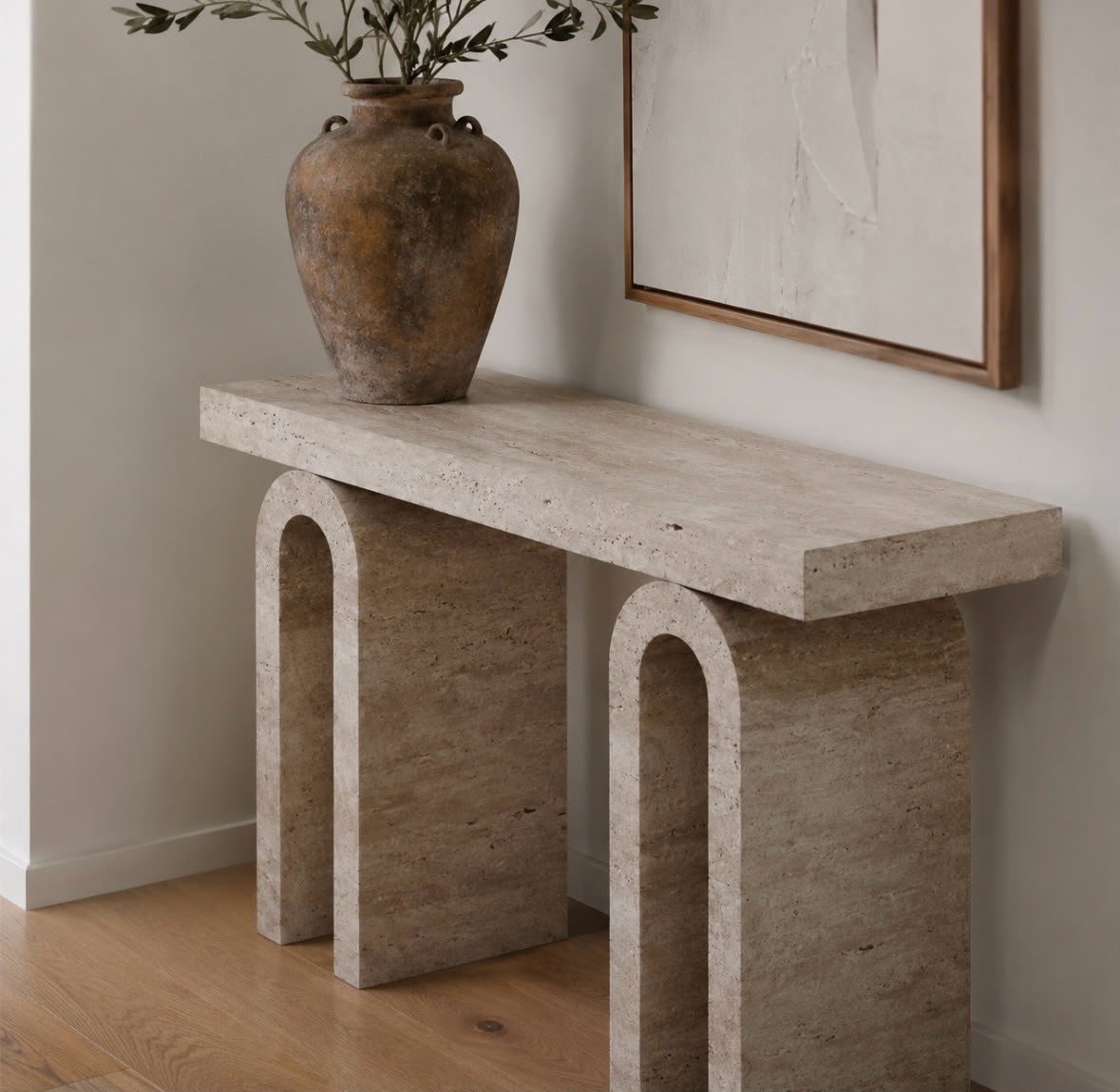 Travertine Arch Console Table