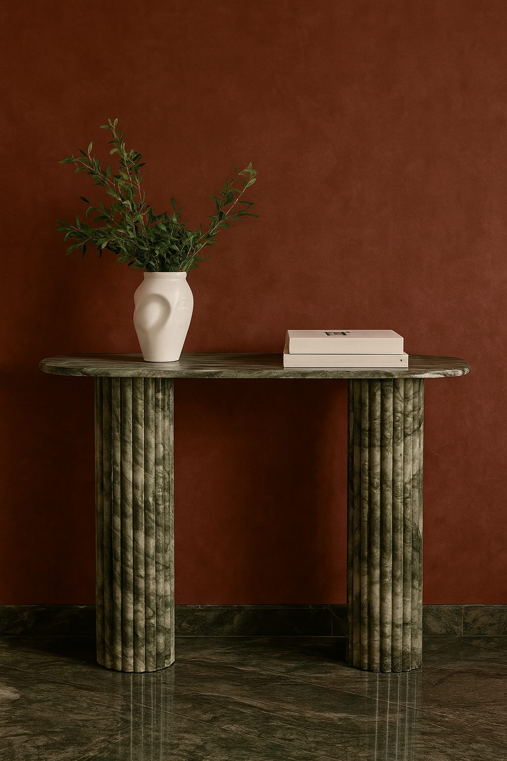 Verde marble console table