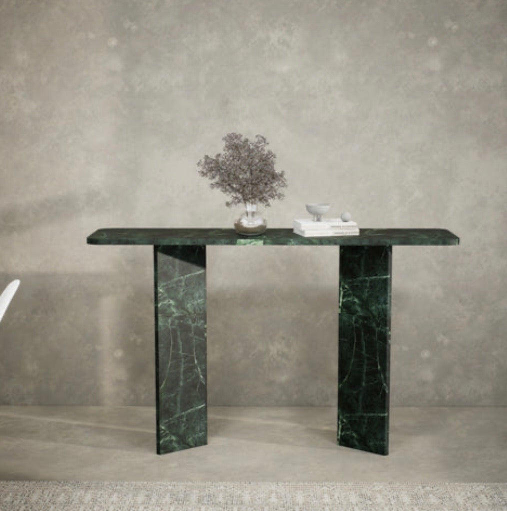Emerald green Verde marble console table